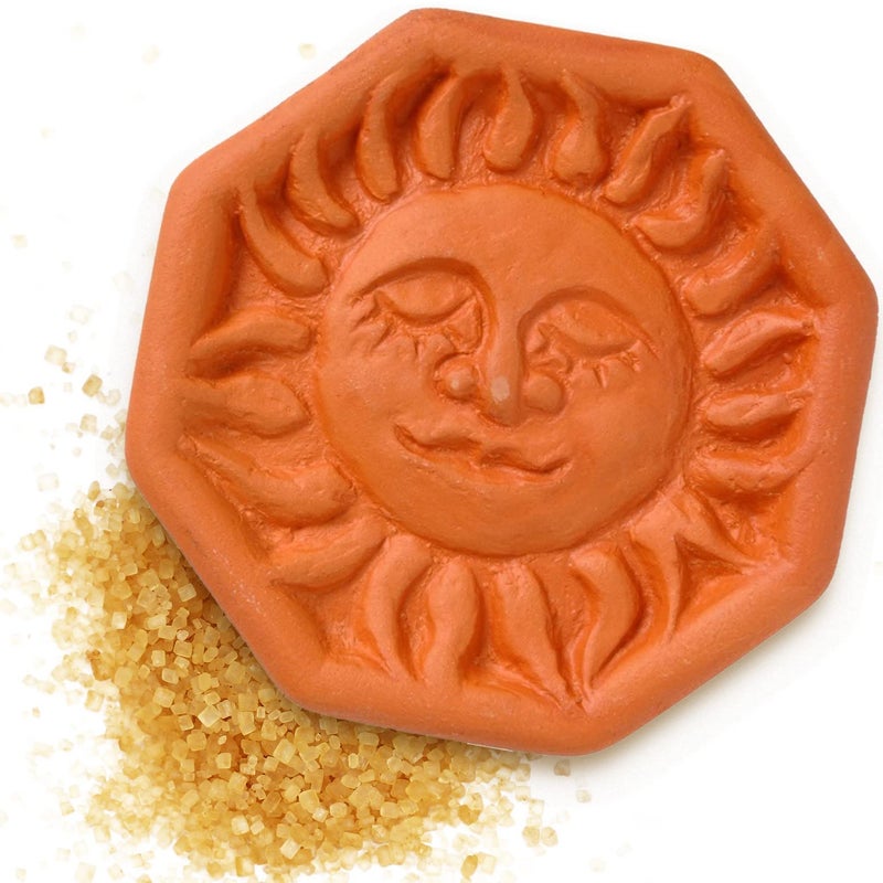 JBK Pottery Terracotta Brown Sugar Saver â€“ Handmade Terra Cotta Sugar Keeper with Decorative Discs â€“ Food-Safe Brown Sugar Keeper, Made in the USA - Sun - Image 1